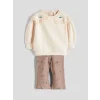 LCW baby Bej Bebe Yaka Kız Bebek Sweatshirt ve Tayt Pantolon
