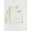 LCW Kids Ekru Bisiklet Yaka Çiçekli Kız Çocuk Sweatshirt