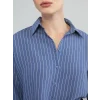 LCWAIKIKI Classic İndigo Çizgili Oversize Kadın Gömlek