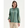 LCW Grace Yeşil Fırfırlı Bağlamalı Yaka Desenli Bluz