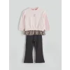 LCW Kids Pembe Çiçek Nakışlı Kız Çocuk Sweatshirt ve Pantolon 2li
