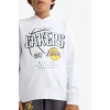 Defacto F4085A8WT34 Beyaz Erkek Çocuk NBA Los Angeles Lakers Kapüşonlu Sweatshirt
