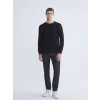 LCWAIKIKI Classic Siyah Bisiklet Yaka Uzun Kollu Baskılı Erkek Sweatshirt