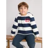 LCW Kids Ekru Bisiklet Yaka Çizgili Erkek Çocuk Sweatshirt