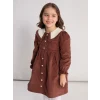 LCW Kids Kahverengi Bebe Yaka Kız Çocuk Kadife Elbise