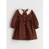 LCW Kids Kahverengi Bebe Yaka Kız Çocuk Kadife Elbise