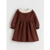 LCW Kids Kahverengi Bebe Yaka Kız Çocuk Kadife Elbise