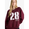 Defacto E8793AXBR467 Bordo Coool Oversize Geniş Kalıp V Yaka Baskılı Kalın Sweatshirt
