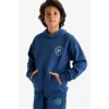 Defacto E9599A8BE829 Mavi Erkek Çocuk Kapüşonlu Baskılı İçi Yumuşak Tüylü Sweatshirt