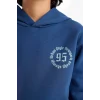 Defacto E9599A8BE829 Mavi Erkek Çocuk Kapüşonlu Baskılı İçi Yumuşak Tüylü Sweatshirt