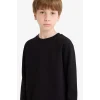 Defacto E9661A8BK81 Siyah Erkek Çocuk Bisiklet Yaka Basic Düz Uzun Kollu Okul Tişörtü