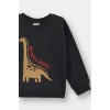 Defacto E9230A5AR1 Antrasit Erkek Bebek Bisiklet Yaka Dinozor Baskılı İçi Yumuşak Tüylü Sweatshirt