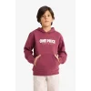 Defacto F9917A8BR170 Bordo Erkek Çocuk One Piece Kapüşonlu İçi Yumuşak Tüylü Sırt Baskılı Sweatshirt