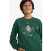 Defacto F2851A8GN149 Yeşil Erkek Çocuk Bisiklet Yaka Baskılı Sweatshirt