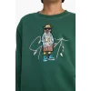 Defacto F2851A8GN149 Yeşil Erkek Çocuk Bisiklet Yaka Baskılı Sweatshirt