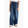 Defacto G2949A8NM28 Mavi Kız Çocuk Wide Baggy Fit Beli Lastikli Jean Pantolon