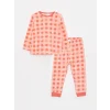 LCW baby Pembe Bisiklet Yaka Uzun Kollu Desenli Polar Kız Bebek Pijama Takımı