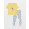 LCW Kids Sarı Bisiklet Yaka Baskılı Kısa Kollu Kız Çocuk Pijama Takımı