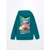 LCW Kids Yeşil Kapüşonlu Naruto Baskılı Erkek Çocuk Sweatshirt