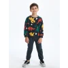 LCW Kids Antrasit Bisiklet Yaka Baskılı Erkek Çocuk Sweatshirt