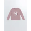 LCW Kids Pembe Bisiklet Yaka Baskılı Uzun Kollu Kız Çocuk Tişört