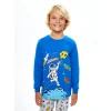 LCW Kids Mavi Bisiklet Yaka Baskılı Uzun Kollu Erkek Çocuk Pijama Takımı