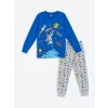 LCW Kids Mavi Bisiklet Yaka Baskılı Uzun Kollu Erkek Çocuk Pijama Takımı