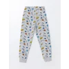 LCW Kids Mavi Bisiklet Yaka Baskılı Uzun Kollu Erkek Çocuk Pijama Takımı