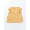 LCW Kids Sarı Bisiklet Yaka Baskılı Kız Çocuk Tişört