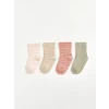 LCW baby Pembe Çizgili Kız Bebek Soket Çorap 4lü