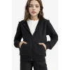 Defacto C8110A8BK81 Siyah Kız Çocuk Basic Düz Kapüşonlu Okul Fermuarlı Sweatshirt