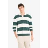 Defacto F0857AXGN536 Yeşil Boxy Fit Rahat Kesim Polo Yaka Düğmeli Çizgili Sweatshirt