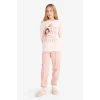 Defacto F6233A8PN70 Pembe Kız Çocuk Pijama Takımı Baskılı Uzun Kollu Üst Çizgili Uzun Alt