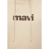 Mavi 0610960-70003 Mavi Logo Baskılı Kapüşonlu Bej Sweatshirt