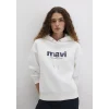 Mavi 168334-81964 Mavi Logo Baskılı Kapüşonlu Ekru Sweatshirt