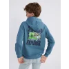 LCW Kids Mavi Kapüşonlu Minecraft Baskılı Erkek Çocuk Sweatshirt