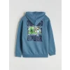 LCW Kids Mavi Kapüşonlu Minecraft Baskılı Erkek Çocuk Sweatshirt