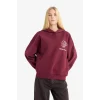 Defacto G0181AXBR98 Bordo Coool Overshirt Fit Kapüşonlu Baskılı Kalın Kumaş Sweatshirt