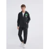 LCW Kids Antrasit Kapüşonlu Minecraft Baskılı Erkek Çocuk Fermuarlı Sweatshirt