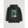 LCW Kids Antrasit Kapüşonlu Minecraft Baskılı Erkek Çocuk Fermuarlı Sweatshirt