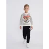 LCW Kids Ekru Bisiklet Yaka Çizgili Erkek Çocuk Sweatshirt