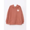 LCW Kids Kahverengi Kapüşonlu Baskılı Uzun Kollu Kız Çocuk Sweatshirt