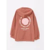 LCW Kids Kahverengi Kapüşonlu Baskılı Uzun Kollu Kız Çocuk Sweatshirt