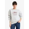 Defacto G2152AXGR93 Gri Relax Fit Bisiklet Yaka Baskılı Kalın Sweatshirt