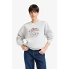 Defacto G2152AXGR93 Gri Relax Fit Bisiklet Yaka Baskılı Kalın Sweatshirt