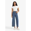 Defacto E9160AXNM28 Mavi Culotte Yüksek Bel Crop Fit Crop Jean Kar Yıkamalı Pantolon
