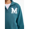 Defacto F7088A8GN756 Yeşil Erkek Çocuk 2li Takım Yarım Fermuarlı Baskılı Sweatshirt Eşofman Altı