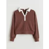 LCW Kids Bordo Polo Yaka Kız Çocuk Sweatshirt ve Eşofman Alt