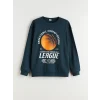 LCW Kids Petrol Bisiklet Yaka Baskılı Erkek Çocuk Sweatshirt