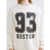 XSIDE Bej Boston Baskılı Oversize Kadın Kalın Sweatshirt